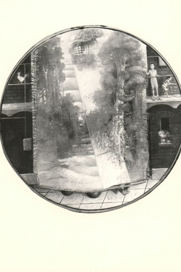 Nikolaj Feďkovič, Pavlače, 1986, olej na plátně a dřevě